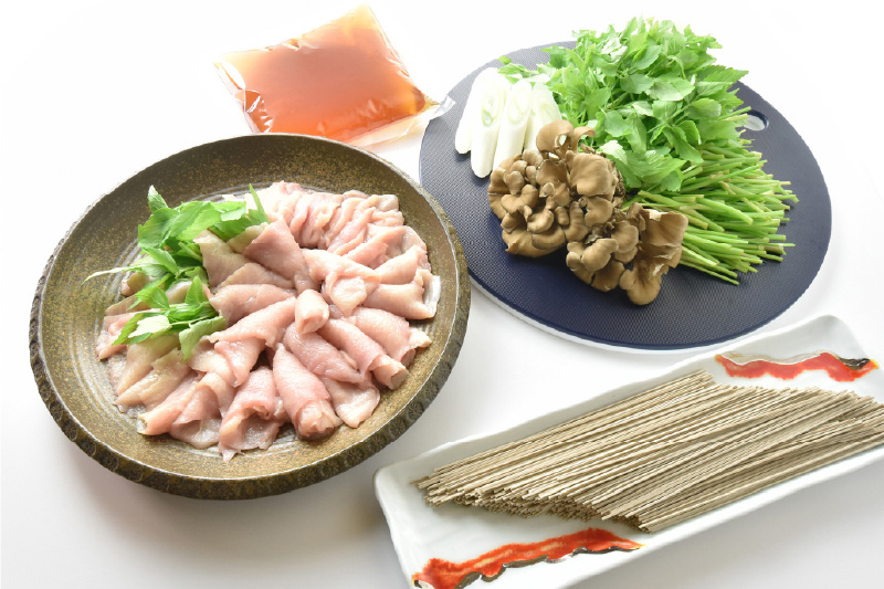 大阪の味 鶏しゃぶしゃぶ季節の野菜と、蕎麦、出汁のセット
